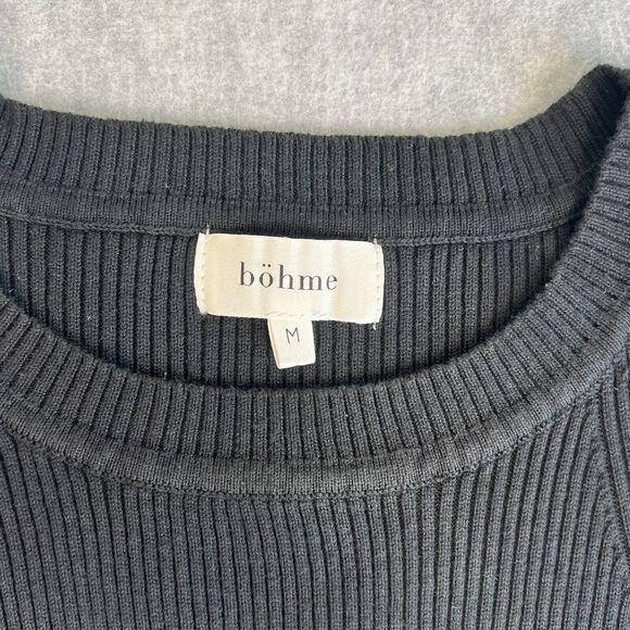 Bohme Rib Knit Bodycon Stretch Dress Black Short Sleeve Size Medium - Picture 7 of 10